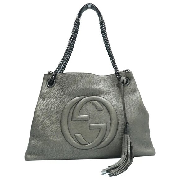 Gucci Handbags - 100% Authentic GUCCI Soho Grey Leather Shoulder Bag 533-11424